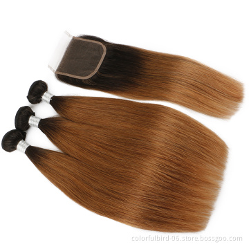 Ombre Blonde 4*4 Closure indian hair Straight Hair Bundles With Closure Ombre 1B/30 4*4 Closure Human Hair